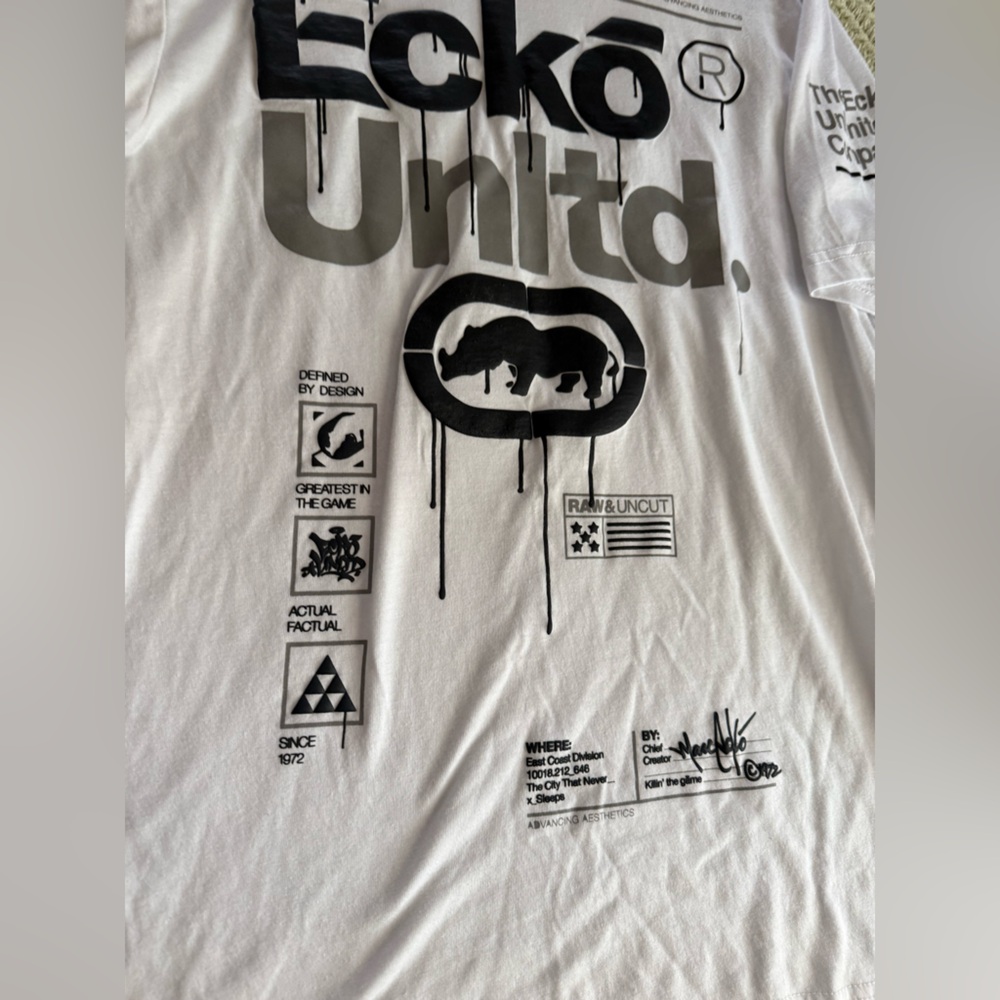 Ecko Unlimited White Tee with Black Logo and Graphic - Picture 2 of 10